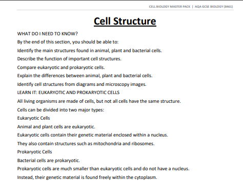 AQA GCSE Biology Cell Biology: Revision Workbook