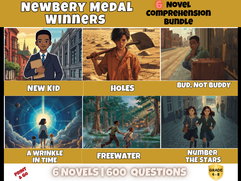 Newbery Medal Winners Reading Comprehension Bundle | 6 Novels, 600 Questions | Years 4-8