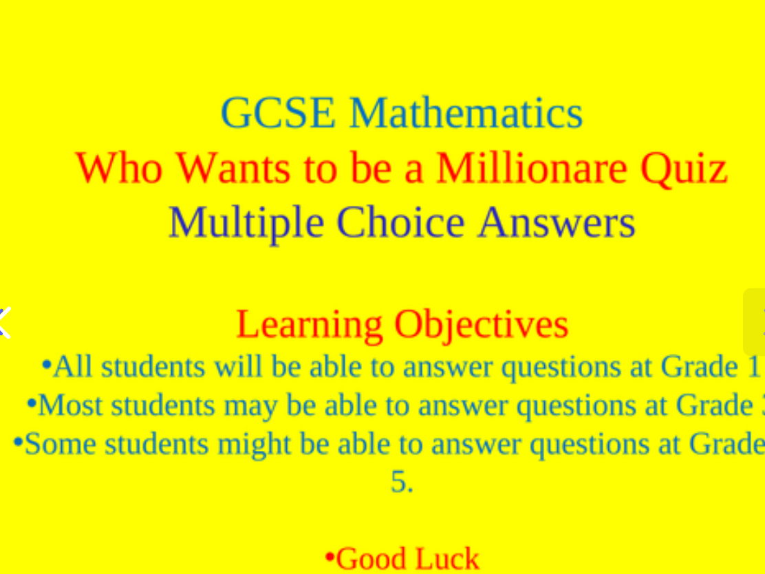 Millionaire GCSE Maths. Part 1 and 2.