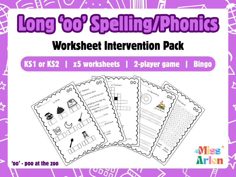 Long 'oo' Spelling Activities, Worksheets & Games, KS1 Phonics / KS2 Intervention, RWI Set 2