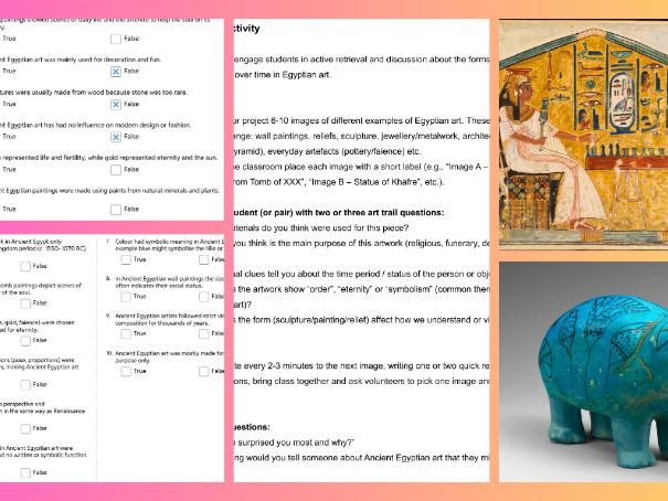 KS2 Ancient Egypt - Egyptian Art: Differentiated Worksheets, Lesson Plan & Image Pack