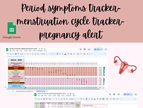 Period tracker, menstrual cycle, menstruation, ovulation calculator google sheets