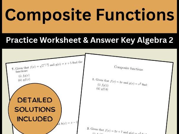 Composite Functions Practice Worksheet & Answer Key Algebra 2