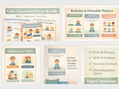 SEND Calm Corner Poster Bundle | Regulation & Emotions Posters | Autism Friendly Classroom Displays