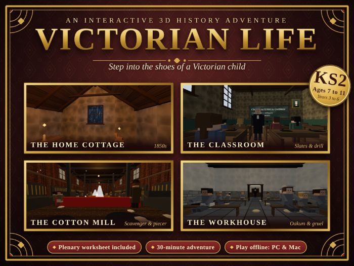 Victorian Life: A 3D History Adventure Game | KS2 Victorians | Mill, Workhouse & School