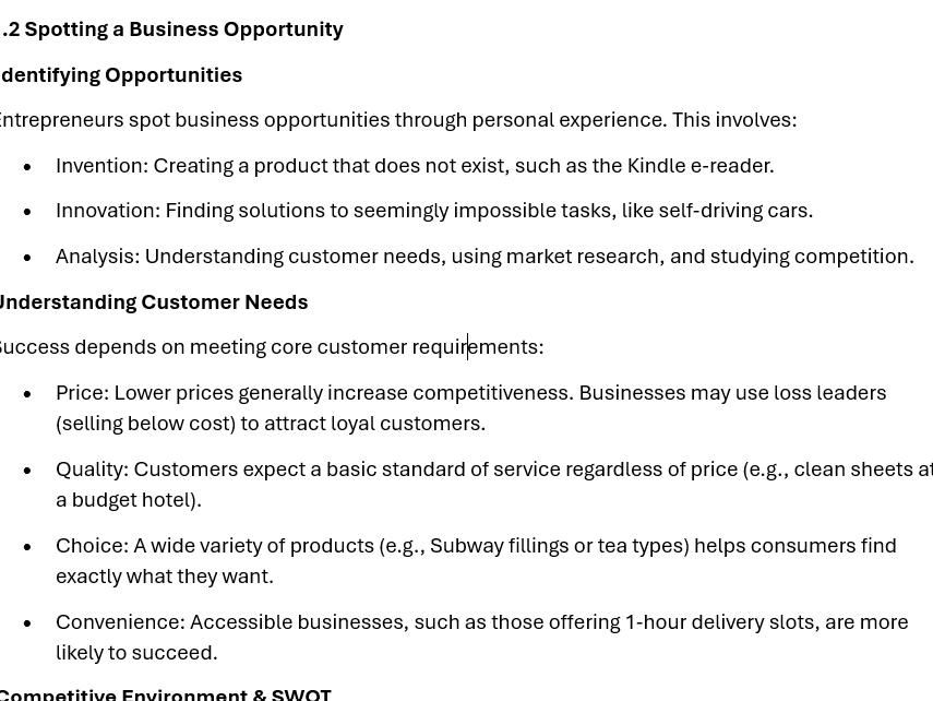 Edexcel GCSE Business Theme 1 Knowledge Organiser
