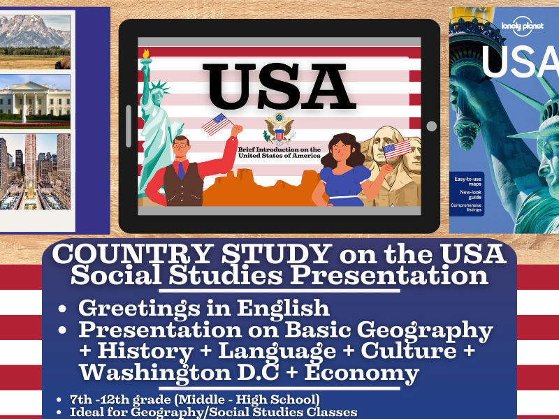 USA Country Study - Geography + Social Studies Presentation - North America