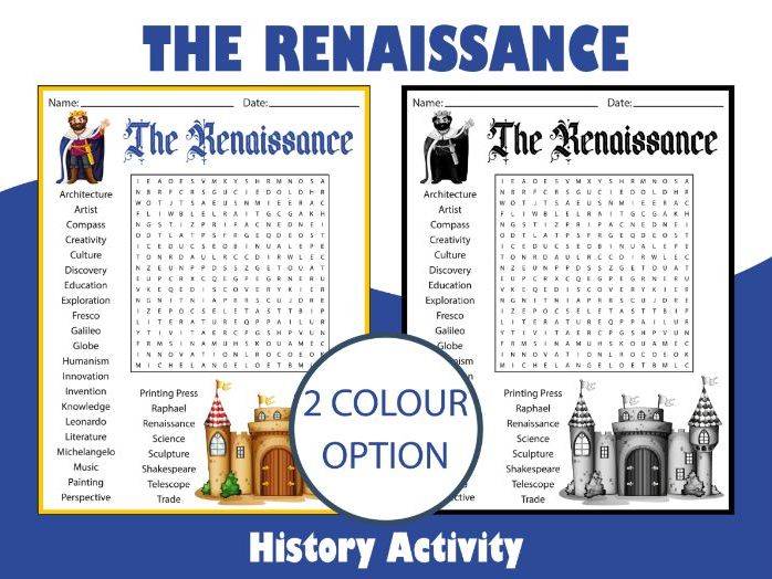 The Renaissance Word Search Puzzle | History Activity for Grades 4–7th