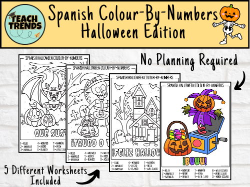 Halloween Spanish Colour-By-Numbers Colouring Pages