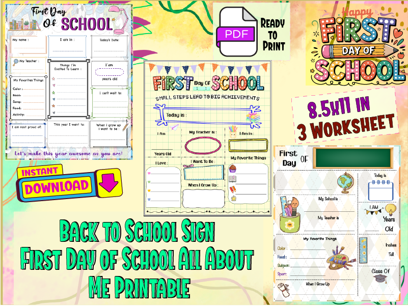 Back to School Sign - First Day of School All About Me Printable
