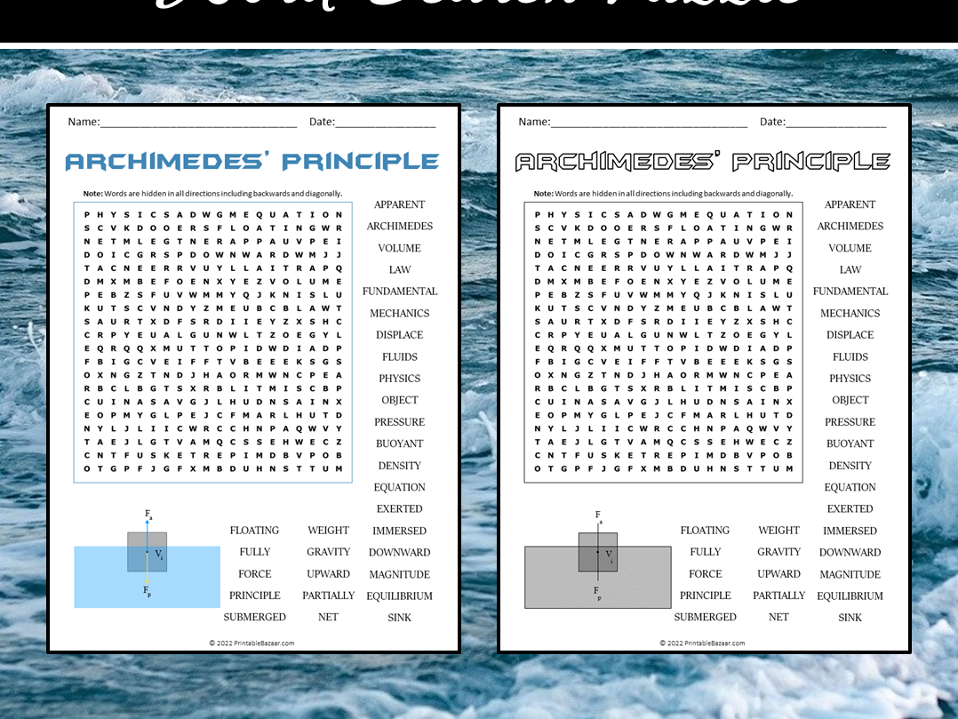 Archimedes' Principle Word Search Puzzle | Teaching Resources