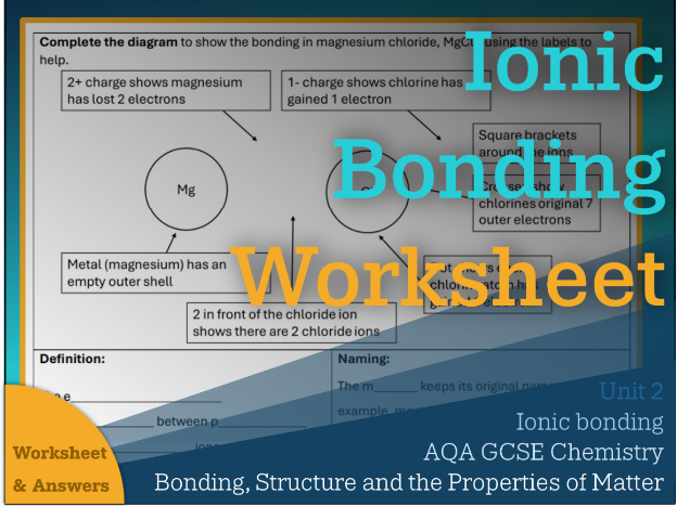 Ionic Bonding Worksheet  || Bonding, Structure and the Properties of Matter | AQA Chemistry