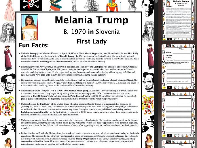 Melania Trump PACKET & ACTIVITIES, Important Historical Figures Series