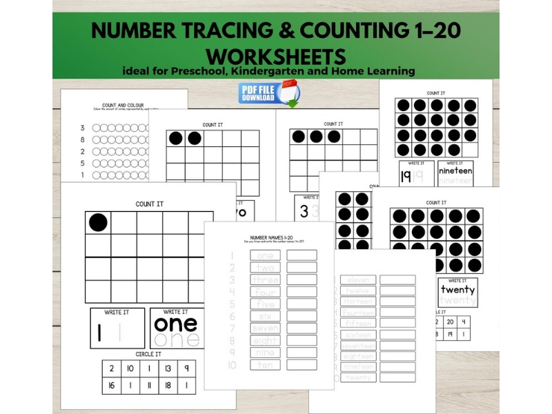 Number Tracing & Counting to 20 Worksheets