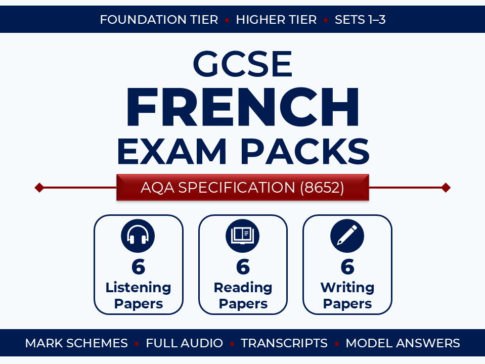 AQA GCSE French (2026) – Foundation & Higher Exam Pack Bundle (Sets 1-3)