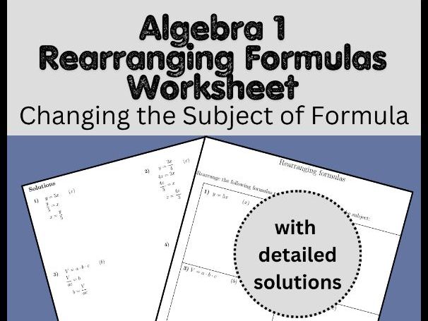 Algebra 1 Rearranging Formulas Worksheet | Changing the Subject of Formula
