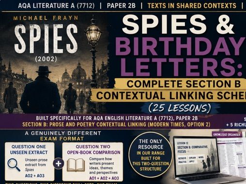 Spies & Birthday Letters: Complete Section B  (25 Lessons) | AQA Literature A (7712) Paper 2B