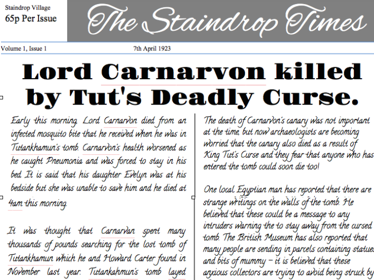 Tutankhamun Newspaper Example.