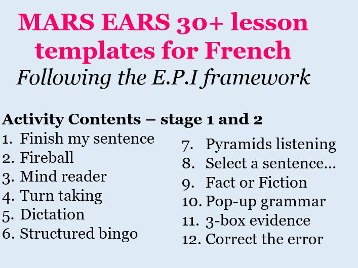 MARS EARS French 30+ lesson template activities