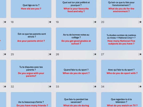 N5 French, possible questions, Performance