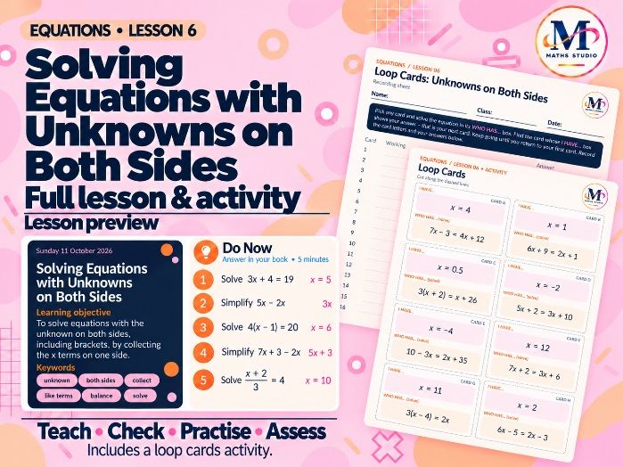 Solving Equations Unknowns on Both Sides | Lesson & Activity