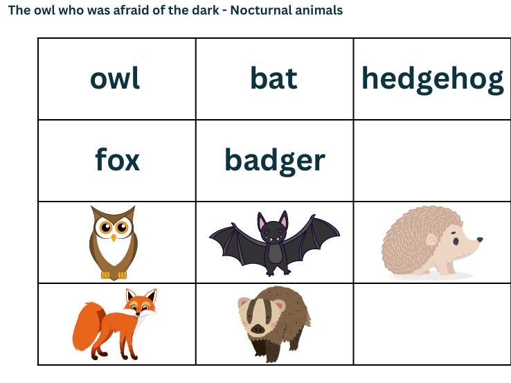 The Owl Who Was Afraid Of The Dark -Nocturnal Animals Matching Sheet