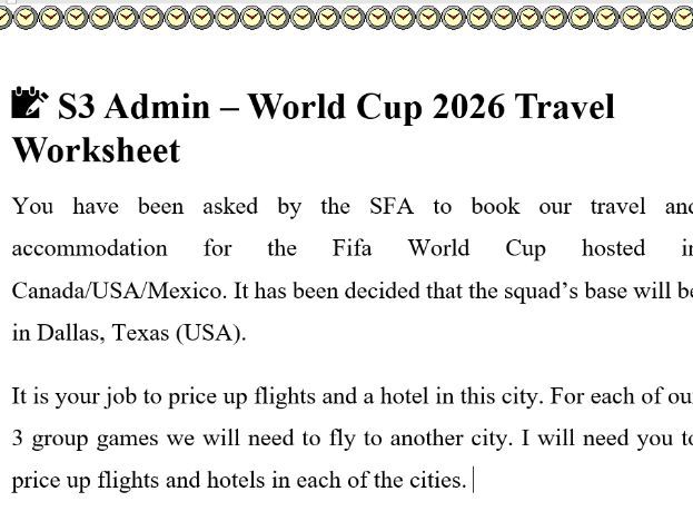 World Cup Travel Tasks