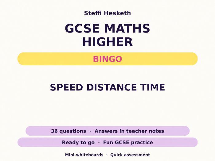 Speed Distance Time GCSE Maths Higher Bingo