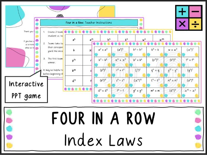 Index Laws - Four in a Row Game (KS3/KS4)