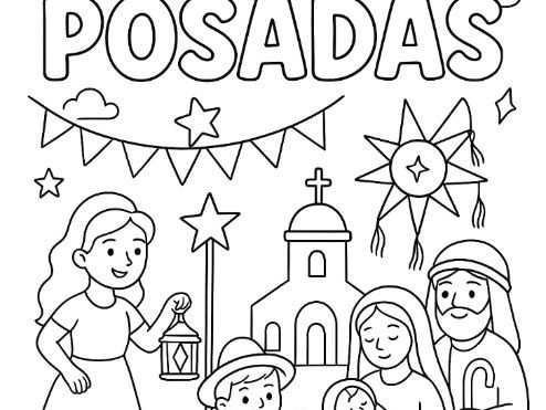 Las Posadas Navidad Christmas Colouring Page