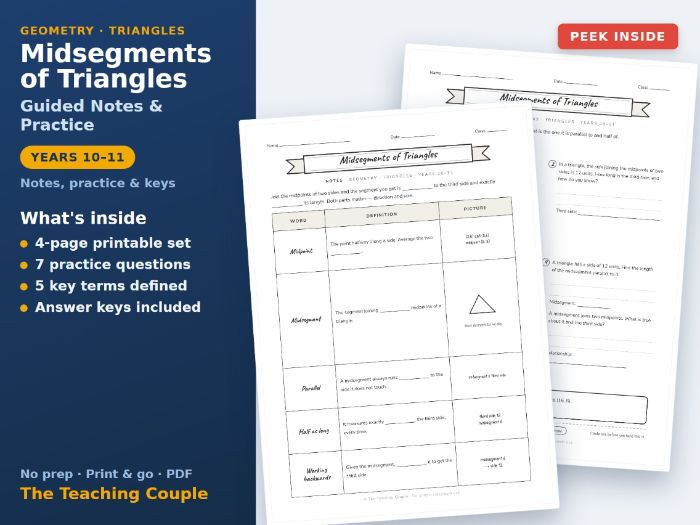 Midsegments of Triangles Guided Notes & Practice + Answer Keys
