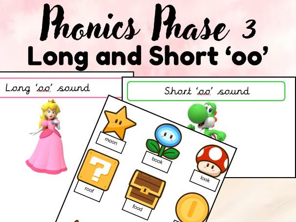 Phonics Long and Short 'oo' Princess Peach and Yoshi Sorting Activity