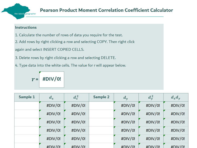 Pearson's Product Moment Calculator