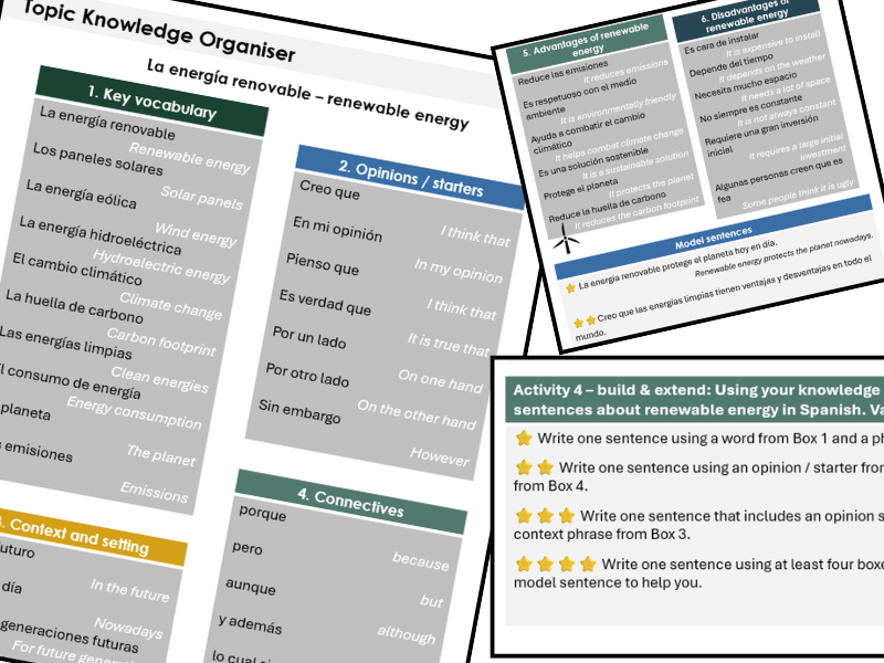 Renewable Energy - Knowledge Organiser & Activities (Conti Style)