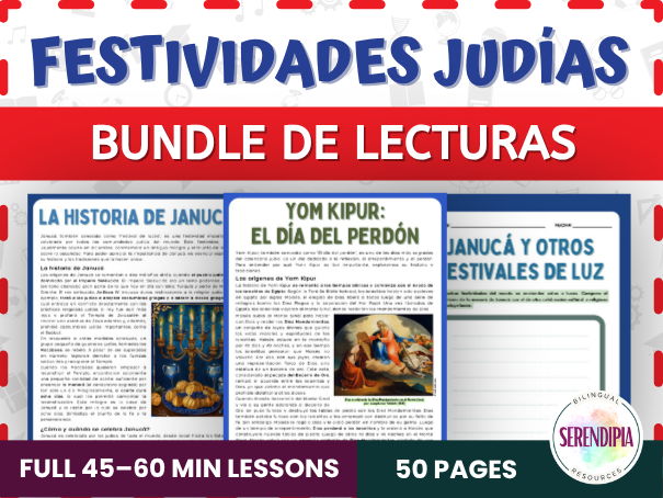 Hanukkah Yom Kippur Reading Passages and Comprehension Activities in Spanish B2-C1-C2 Level | Jewish Holidays BUNDLE