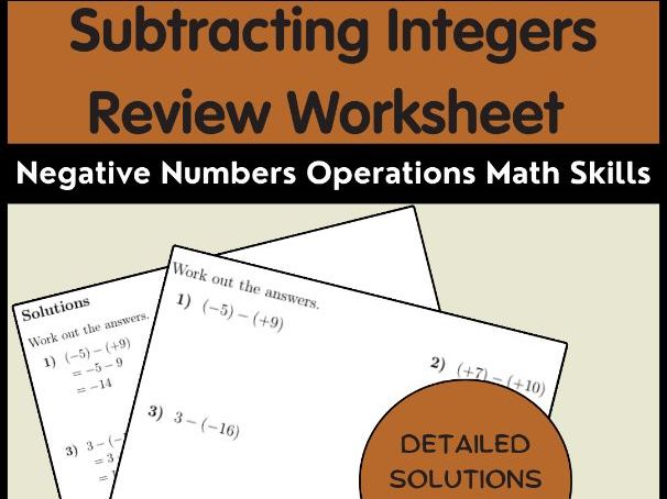 Subtracting Integers Review Worksheet Negative Numbers Operations Math Skills