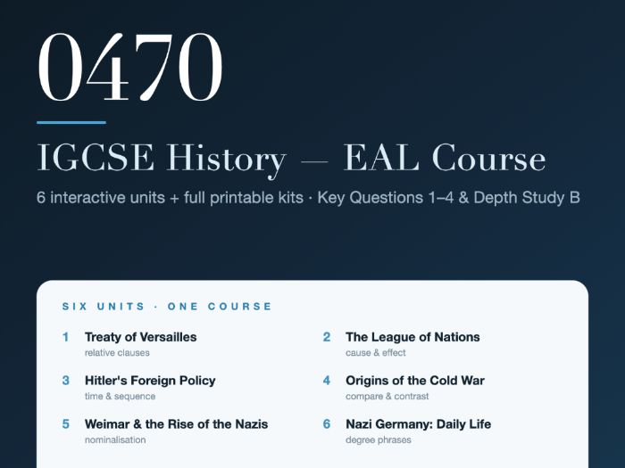 IGCSE History 0470: 6 EAL Unit Kits