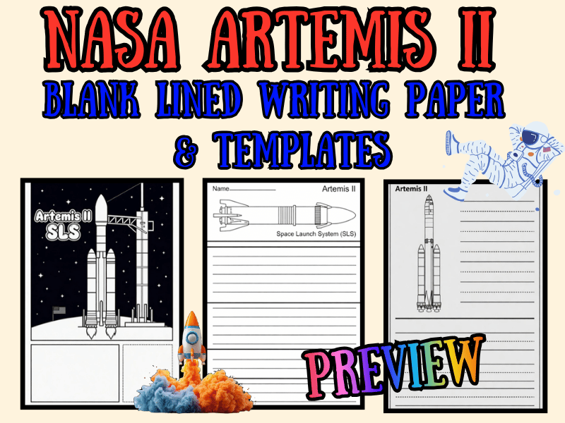 NASA Artemis II SLS Rocket Blank Lined Writing Paper & Templates | NO PREP