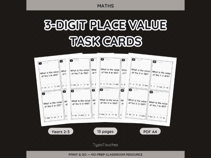 3-Digit Place Value Task Cards | 13 Sheets