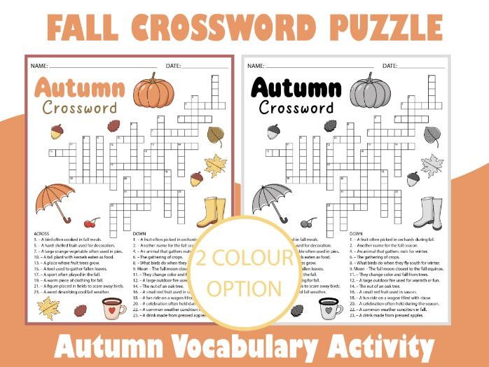 Fall Crossword Puzzle | Autumn Vocabulary Activity for Upper Elementary & Middle