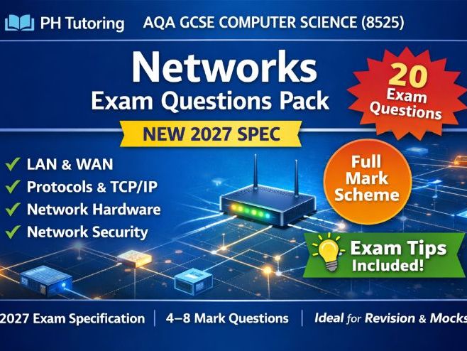 AQA GCSE Computer Science (8525) Networks Exam Questions Pack | 20 Questions + Mark Scheme |