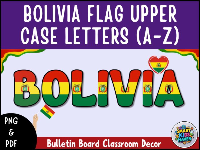 Bolivia Flag Bulletin Board Letters Uppercase Alphabet A-Z Classroom Decor.