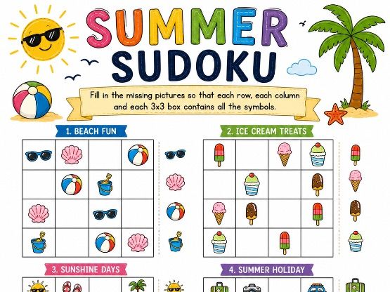 Summer Sudoku Puzzle | KS2 Printable Logic Activity | End of Term Brain Teasers | Summer Holiday