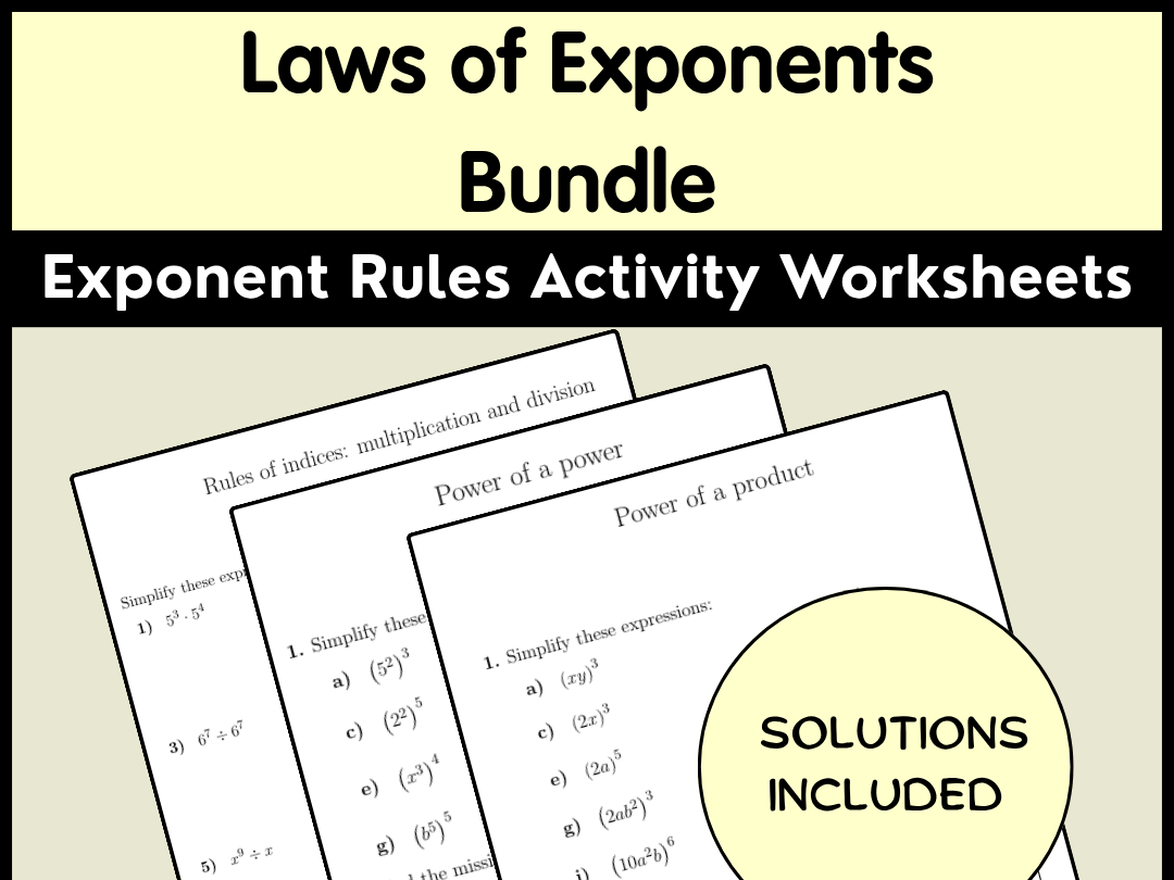 Laws of Exponents Bundle | Exponent Rules Activity Worksheets