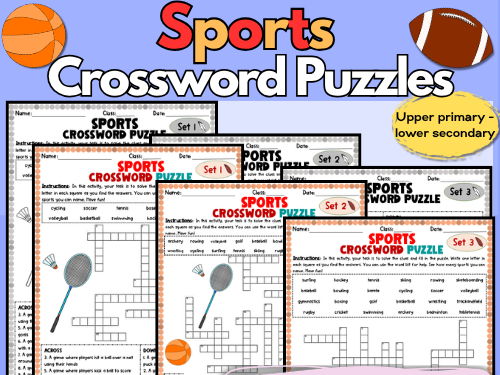 Sports Color / B&W Differentiated Crosswords with Word Bank