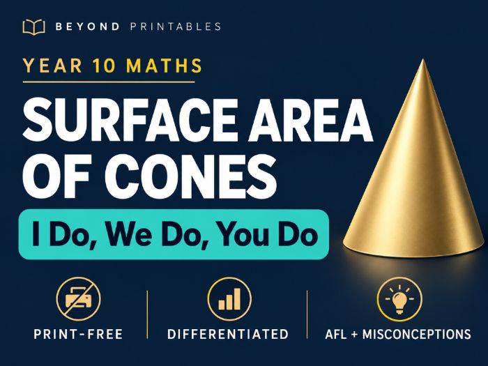 Finding the Surface Area of Cones | I Do, We Do, You Do | Year 10 Maths print-free LESSON
