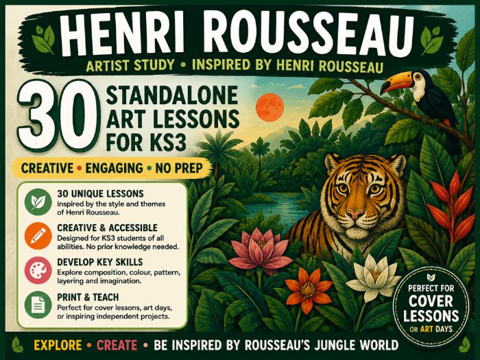 Henri Rousseau Artist Study – 30 KS3 Art Worksheets | Jungle Art Lessons | No Prep Cover Lessons