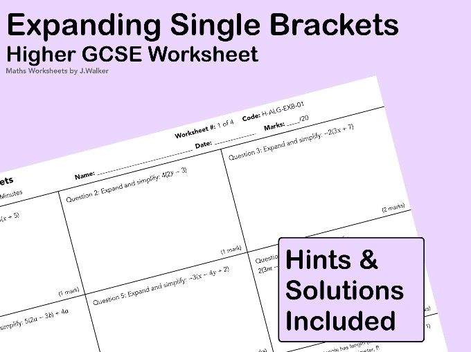 GCSE Maths Worksheet: Expanding Single Brackets - Higher Tier