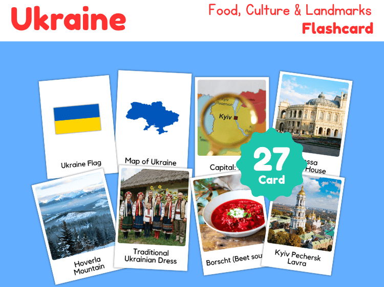 Ukraine Geography Flashcards | 27 Printable Country Study Cards