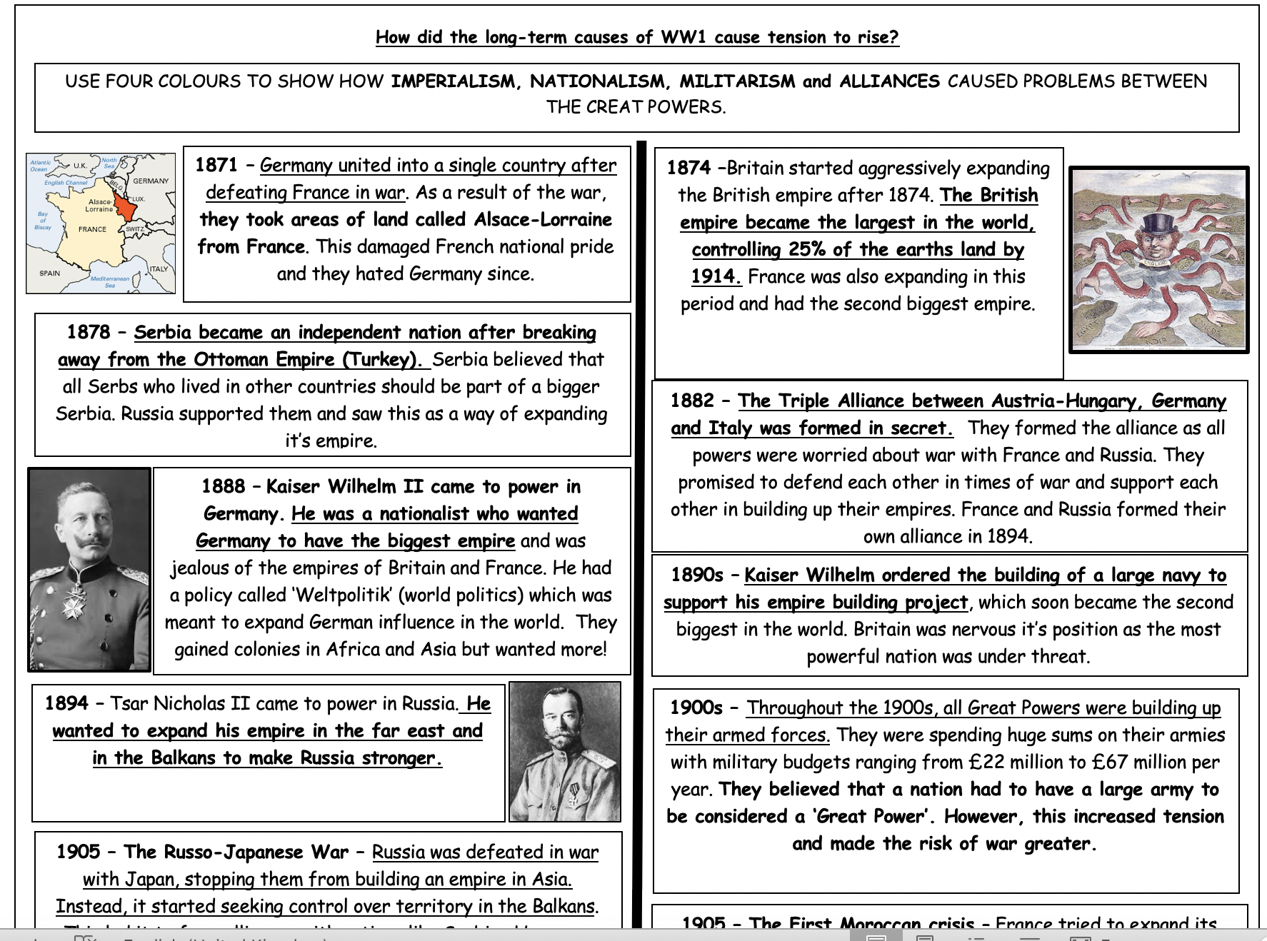 KS3 WW1 causes - 4. How did the long-term causes of WW1 cause tension ...